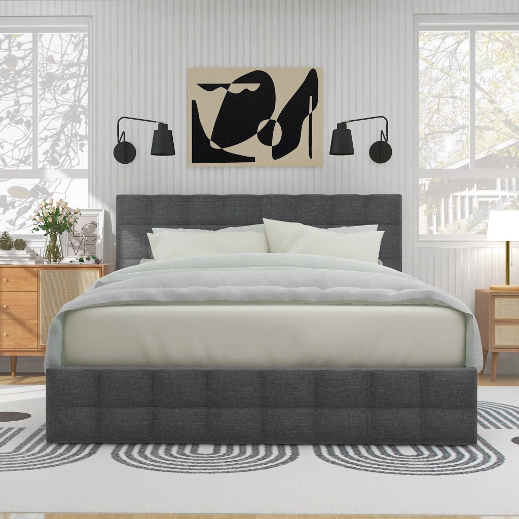 letto imbottito lino grigio 140 x 200 cm