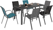 Set di mobili da Giardino Madrid Tavolo 150 CM e 6 sedie impilabili Colore Misto Grigio, Nero e Blu