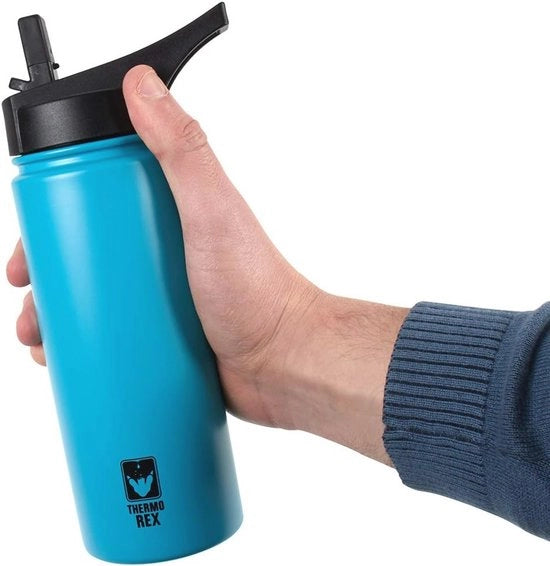 Fiaschetta isolata 550 ml nera opaca blu turquesa – impermeabile, mantiene bevande calde o fredde