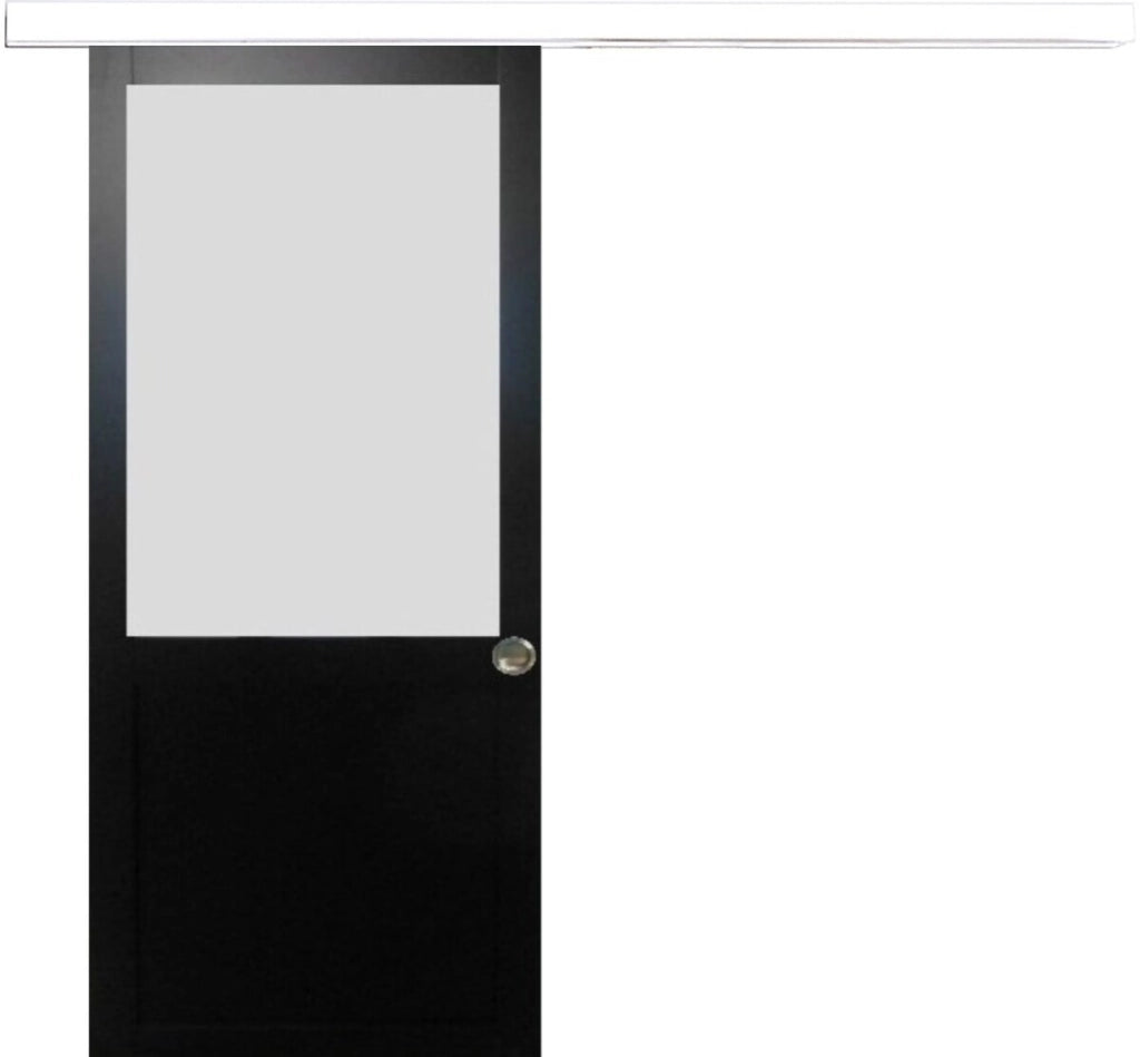 Porta Scorrevole Athena Nera H204 x L73 + Binario in Alluminio Bianco e 2 Gusci