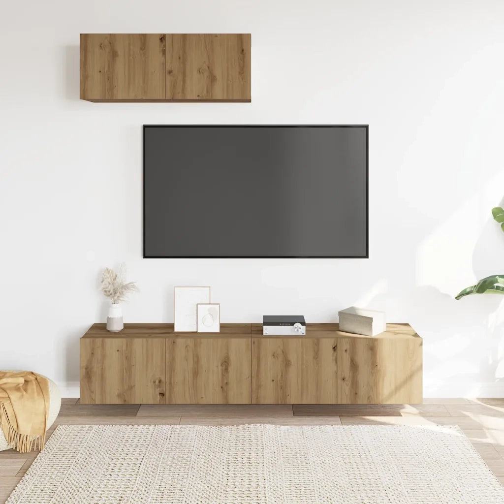 Set Mobile TV 3 pz | Armadietto TV | Mobile Porta TV Montato a Parete Rovere in Truciolato