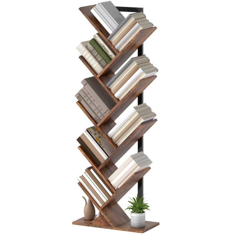 Libreria ad albero salvaspazio con 9 ripiani marrone rustico