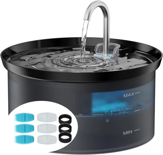 H4 BMDSAE fonte per animali + 6 filtri + 3 spugne, fonte per animali con pompa ultra silenziosa, filtro attivo di carbone che mantiene l'acqua pulita, capacità 2,5 l, design di rubinetto, prevenzione dell'aspirazione