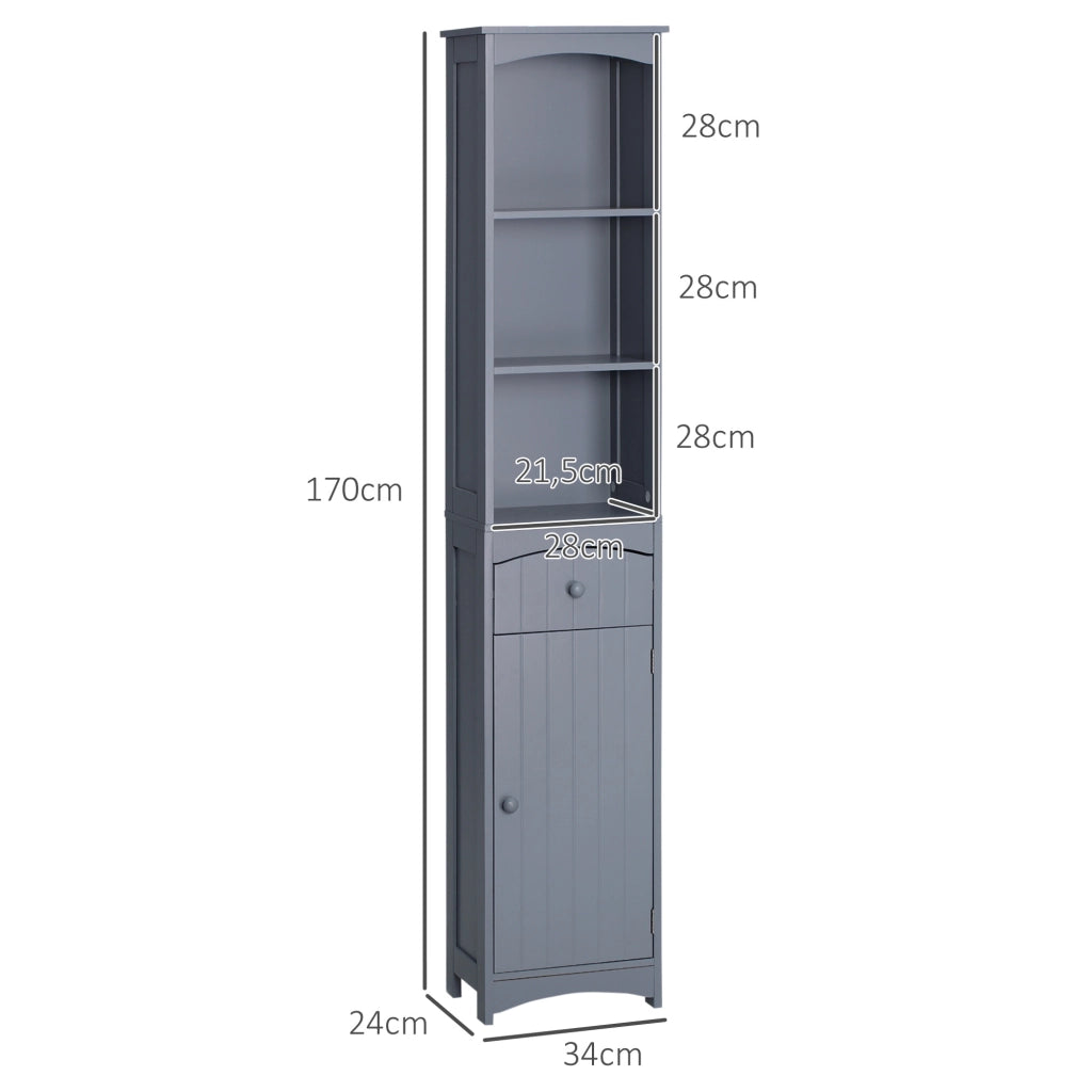 Armadietto da Bagno Stretto con Cassetto e Ripiani ¨C zephmum ¨C Grigio 34x24x170 cm