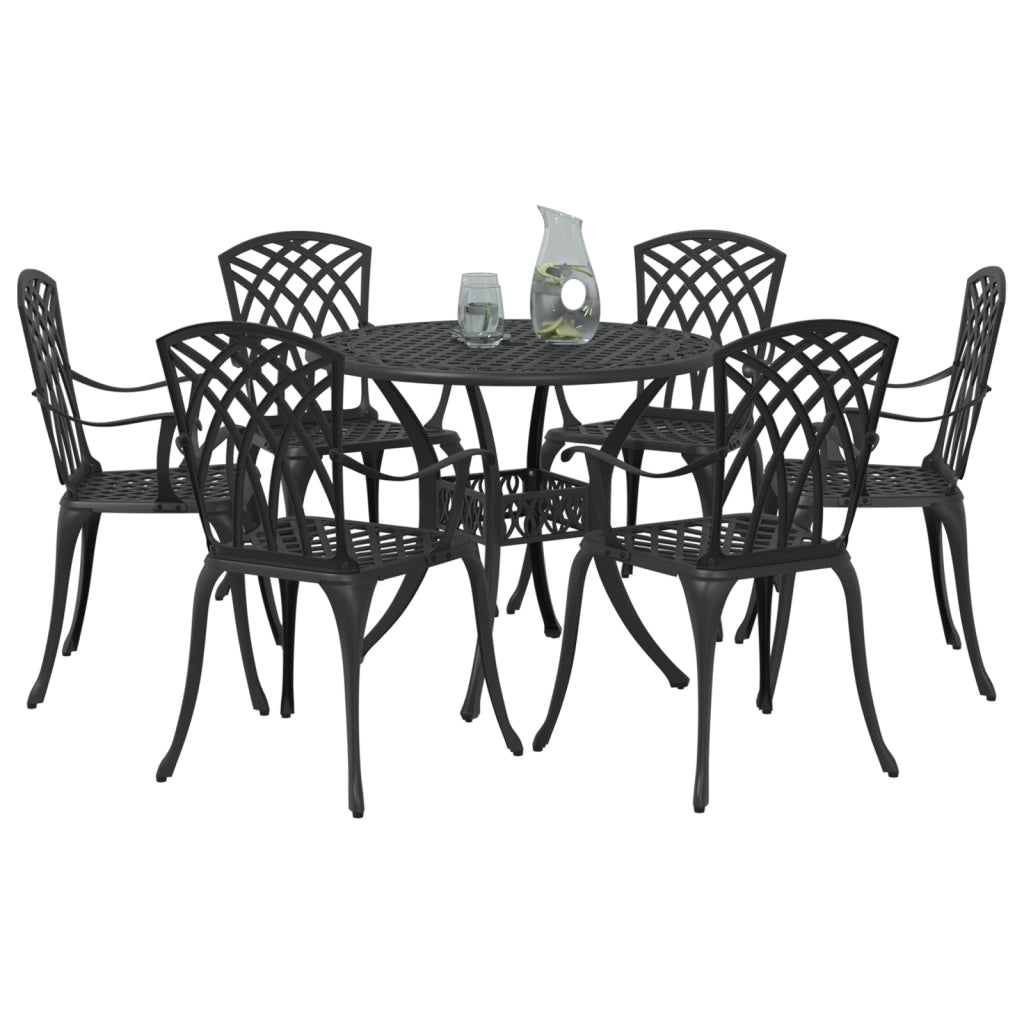 Set da Pranzo da Giardino in 7 Pezzi in Alluminio pressofuso Nero