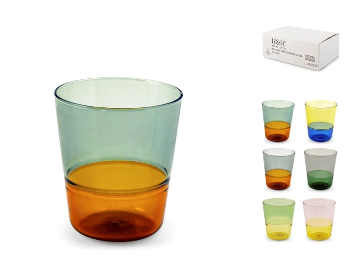 Bicchieri 6 pezzi in vetro borosilicato double color assortiti cl 29. 
