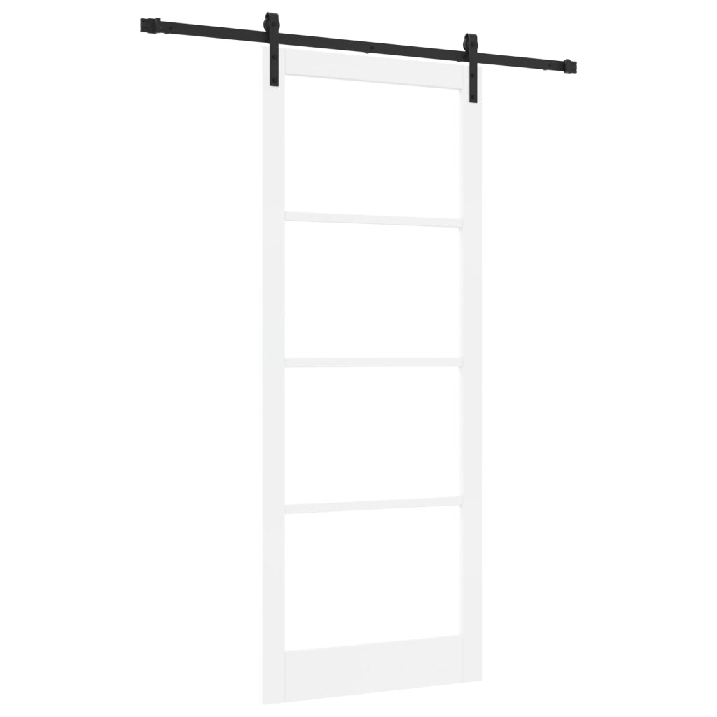 Porta Scorrevole  con Set di Hardware 'ORKDAL'in Legno Massello Bianco e Vetro