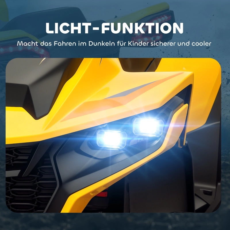 Quad elettrico per bambini, 3-6 km/h, fari a LED, musica, USB, per bambini dai 3 agli 8 anni, giallo.