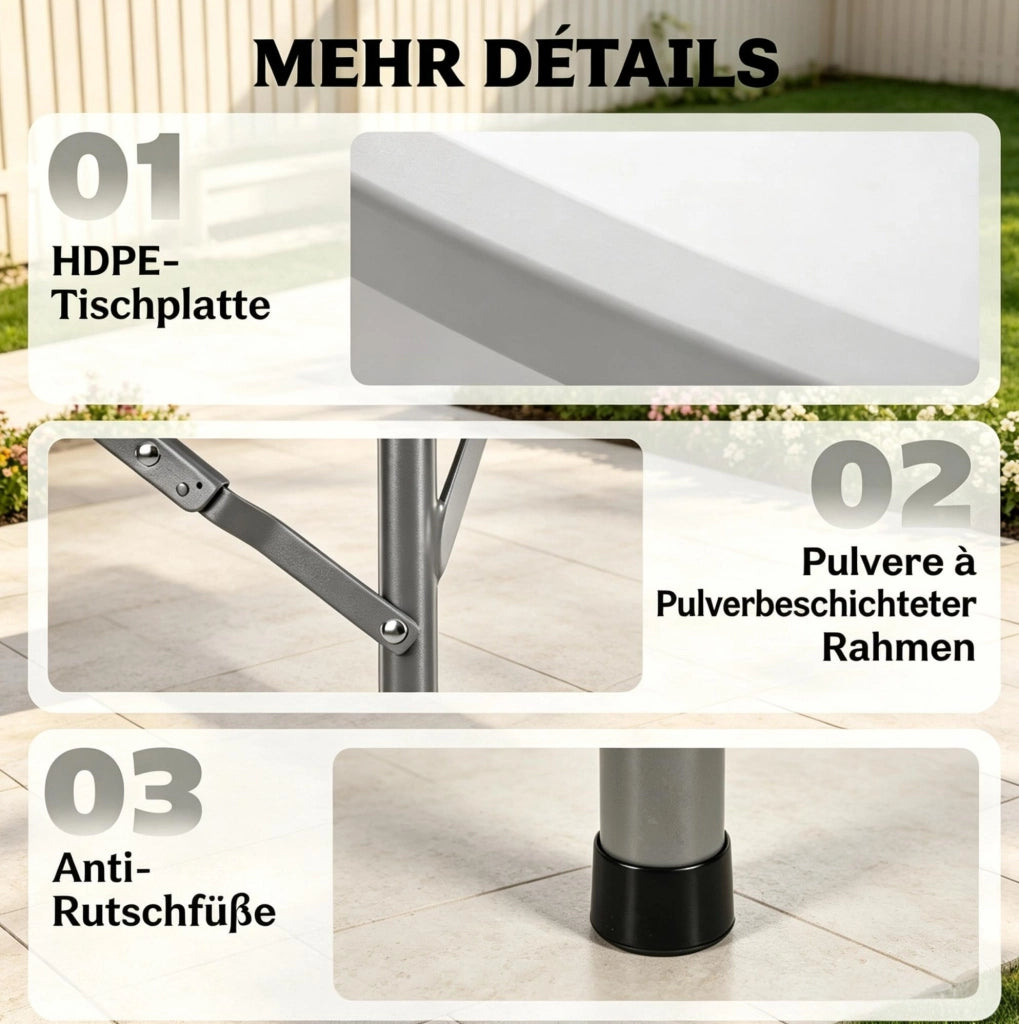 Tavolo da giardino rotondo pieghevole Ø122 cm per 6 persone