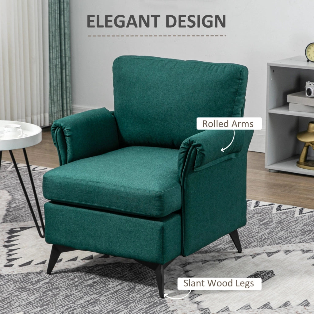 Poltrona Imbottita 63x71x83 cm in Tessuto Effetto Lino Verde