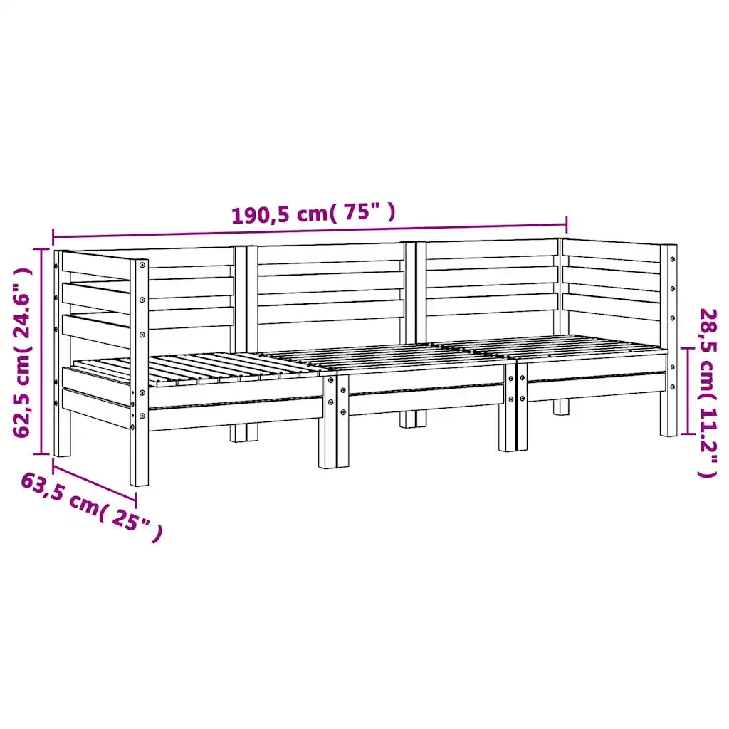 Divano da Giardino a 3 Posti Marrone Cera Legno Massello Pino 838030