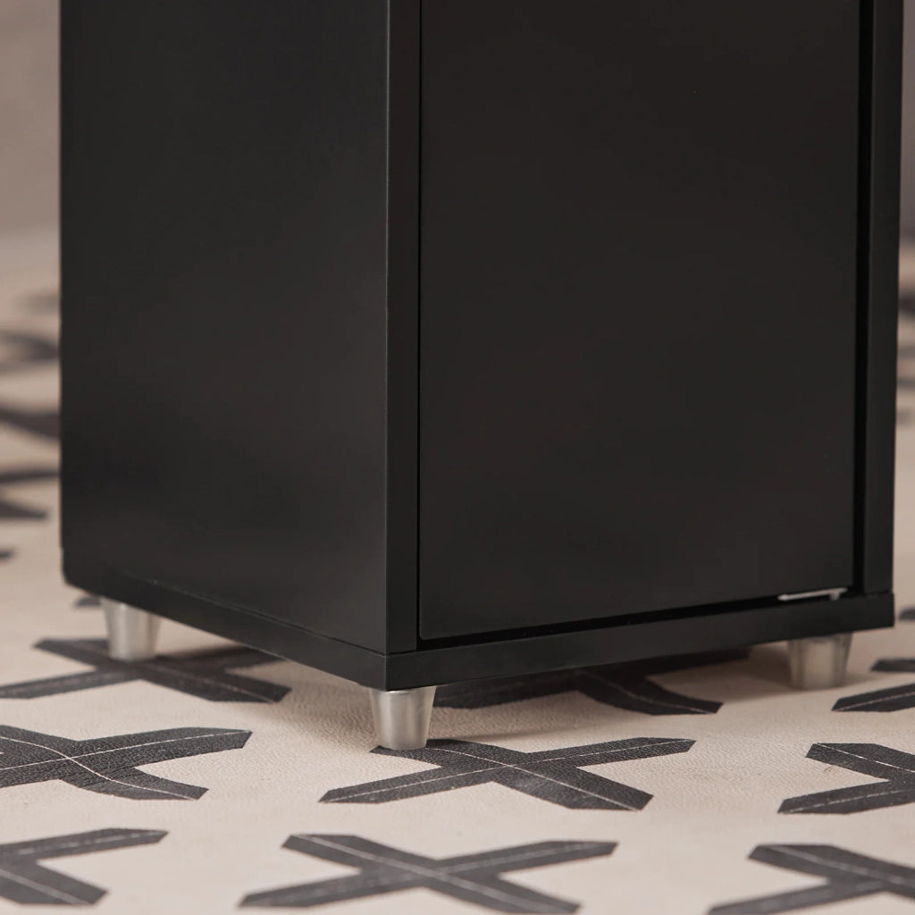 Armadio Colonna bagno, Mobile bagno alto con 2 Ante e 1 cassetto altezza: 180 cm Nero BZR34-SCH
