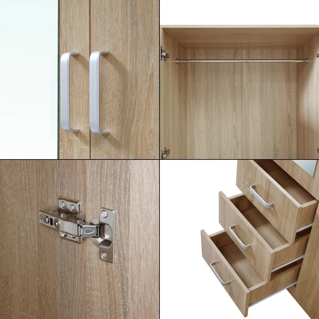 Armadio moderno per camera da letto mobile contenitore senza tempo con 3 cassetti + specchio MDF 176 x 80 x 52 cm effetto rovere Sonoma 03_0006367