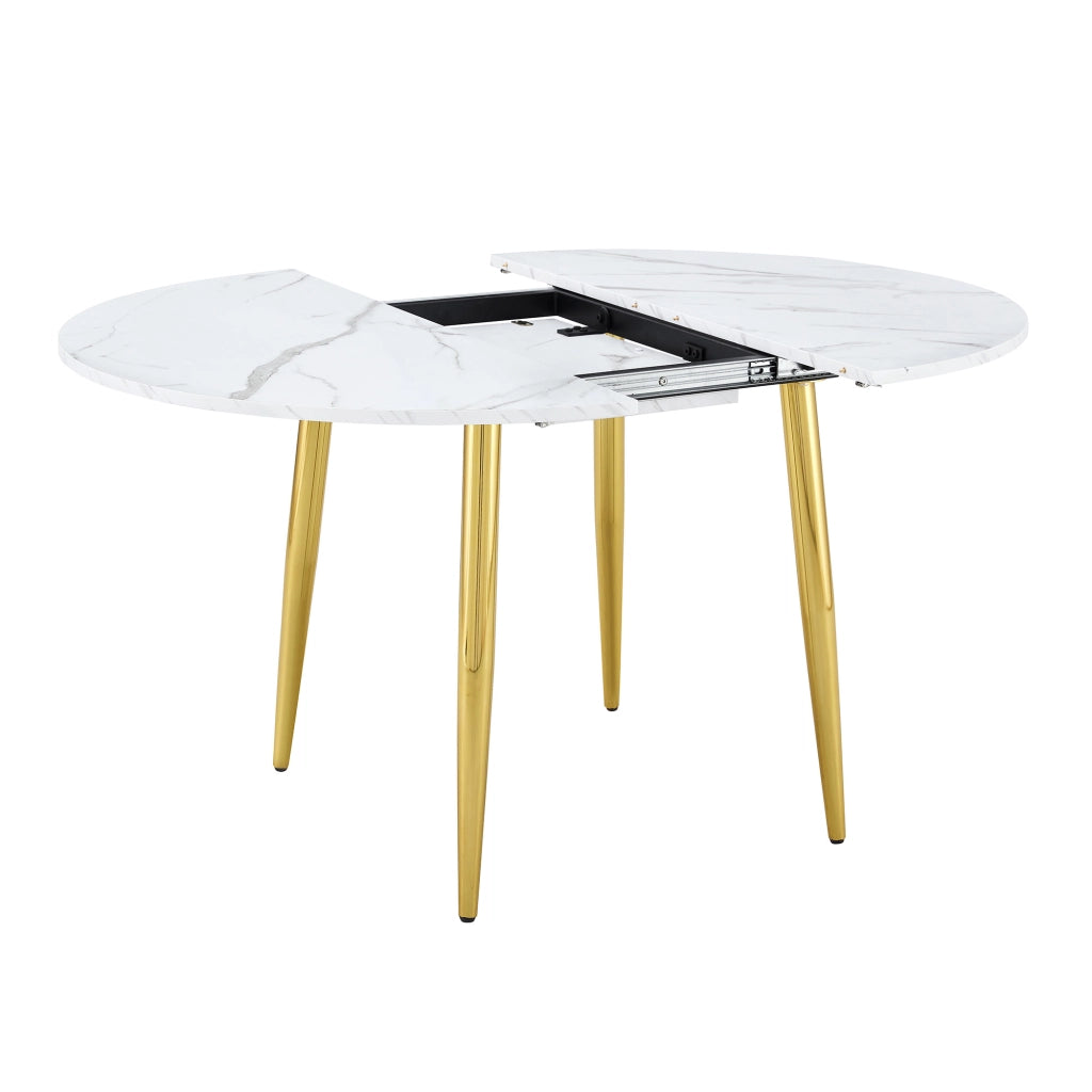 Tavolo da pranzo allungabile rotondo con piano in MDF e gambe in metallo, moderno, con bordi arrotondati, bianco