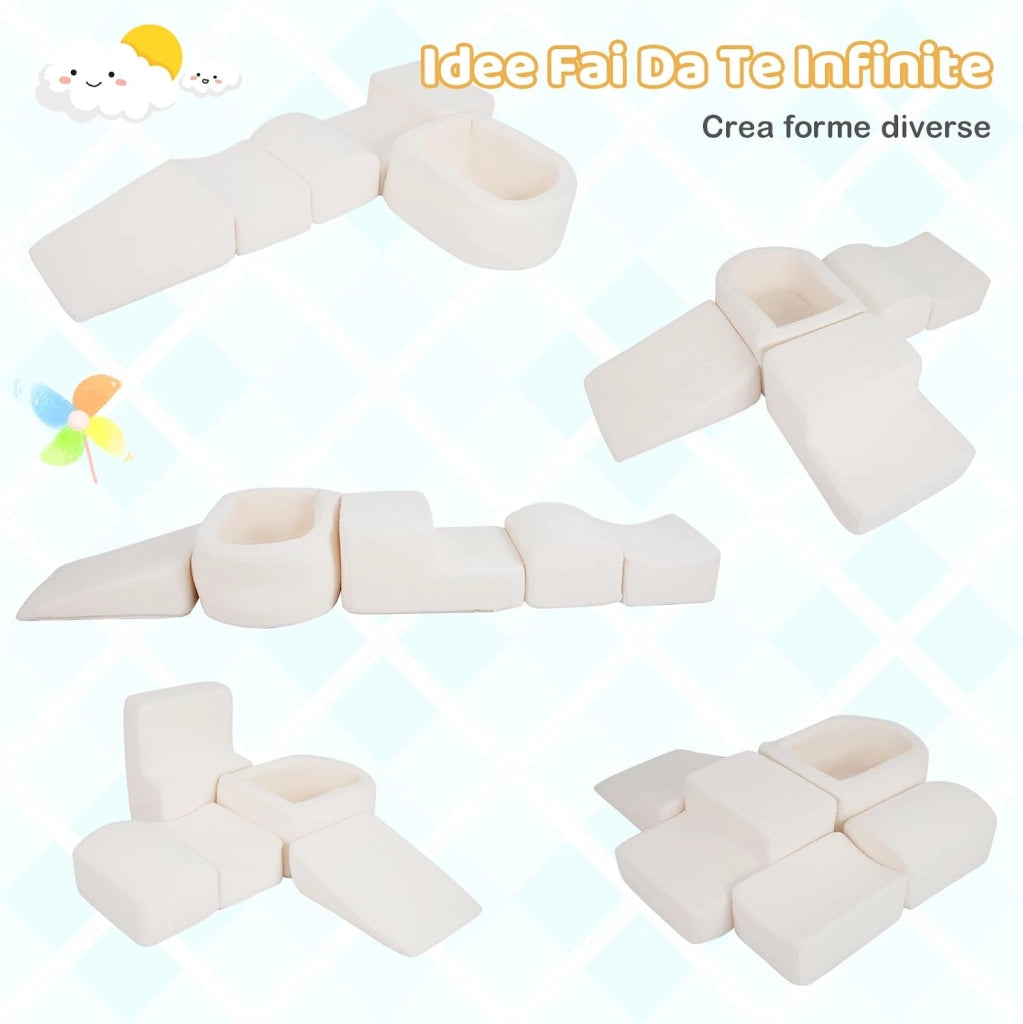 Blocchi da Arrampicata in Schiuma per Bambini, con Piscina di Palline, Set di 5 Pezzi per Arrampicata e Strisciamento, Set da Gioco da Interno per Bambini 3 Anni+ (Beige,Sherpa)