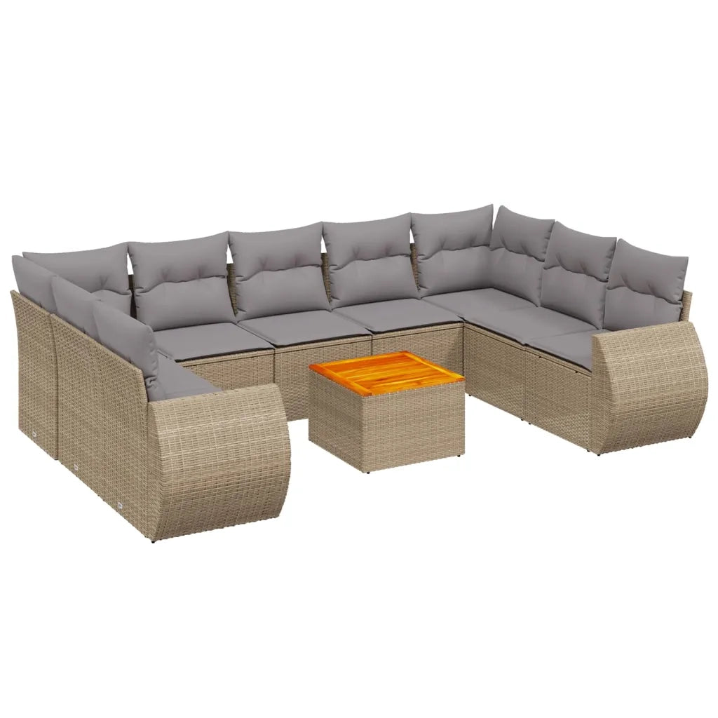 Set Divano da Giardino 10 pz con Cuscini Beige in Polyrattan 3257480