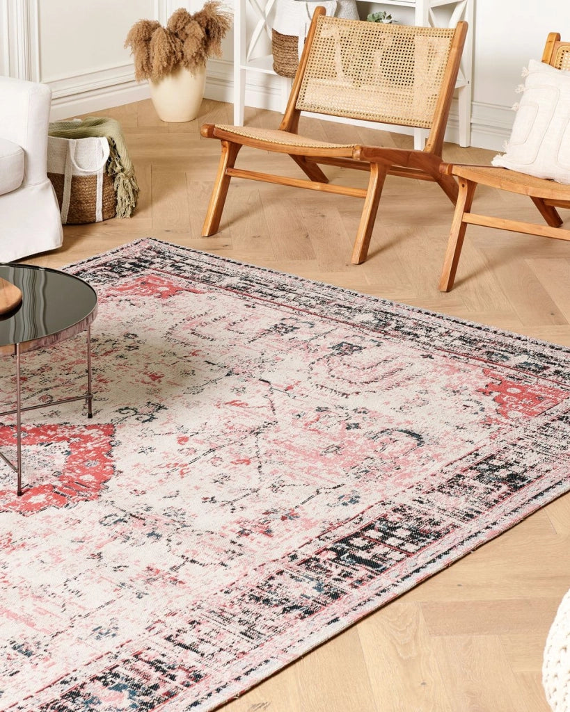 Tappeto di cotone di colore rosso beige 200 x 300 cm stile orientale soggiorno camera da letto