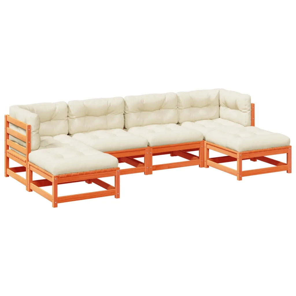 Set Divani Giardino 6pz con Cuscini Marrone Cera Massello Pino 3299568