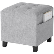 Pouf quadrato con tasca laterale ¨C Xylo ¨C tessuto effetto lino grigio chiaro gambe legno