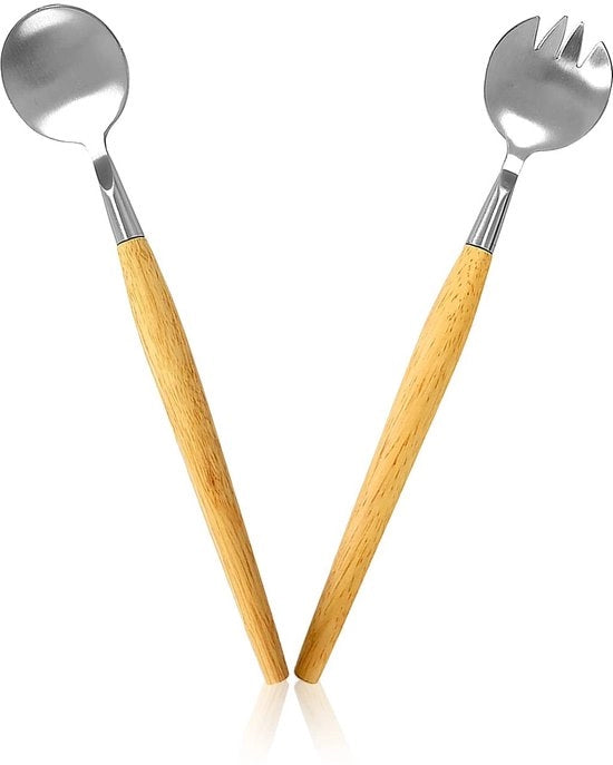 Set di forchette per insalata 2 delizioso - Forchetta in acciaio inossidabile - Manico in legno - Per insalata/frutta/zuppa - 28,5 cm - Sostenibile e amichevole con l'ambiente - Forchetta per insalata