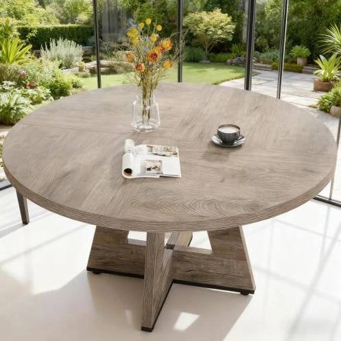 Tavolo da pranzo rotondo stile rustico Ø 120 cm grigio