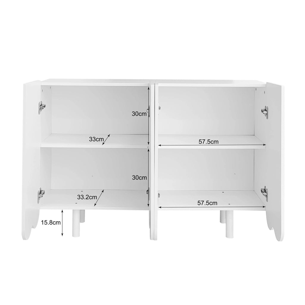 OKWISH Credenza Contenitore con 4 Ante e Ripiani Interni, Cerniere Ammortizzate, per Soggiorno, MDF, 120 x 37.5 x 80.8 cm, Bianca