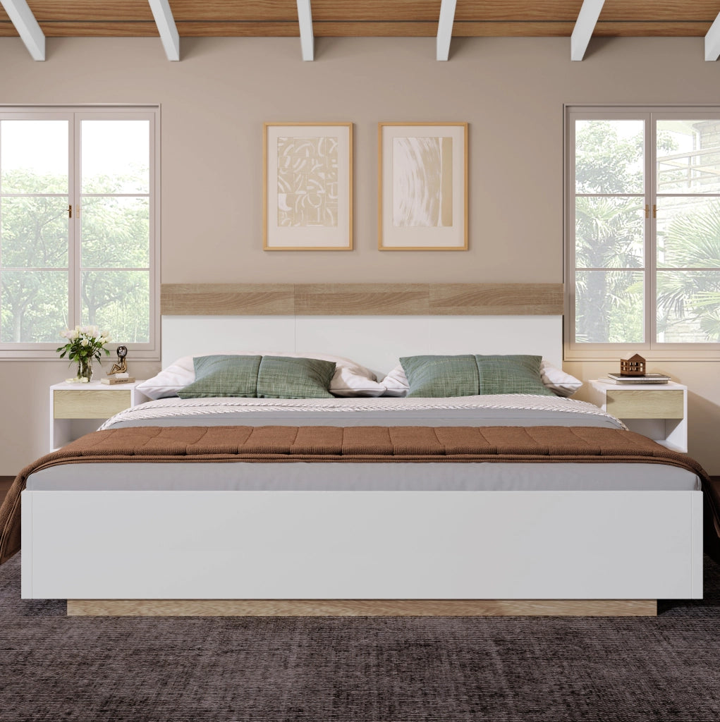 Letto matrimoniale sospeso 180x200 cm bianco e rovere Sonoma