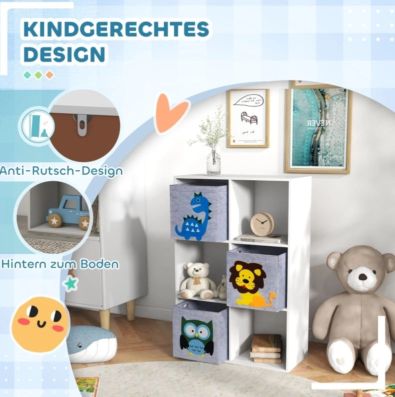 Libreria per bambini con 6 vani e 3 cassetti grigio