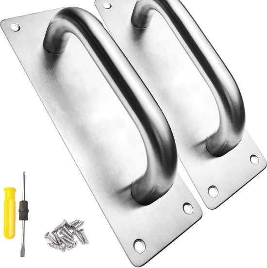 Due maniglie di apertura di porta in acciaio inossidabile per raschiatura, per porte, garage, armadi, porte scorrevoli, porta finestra, porta di fienile con 8 viti e chiavi a mano.
