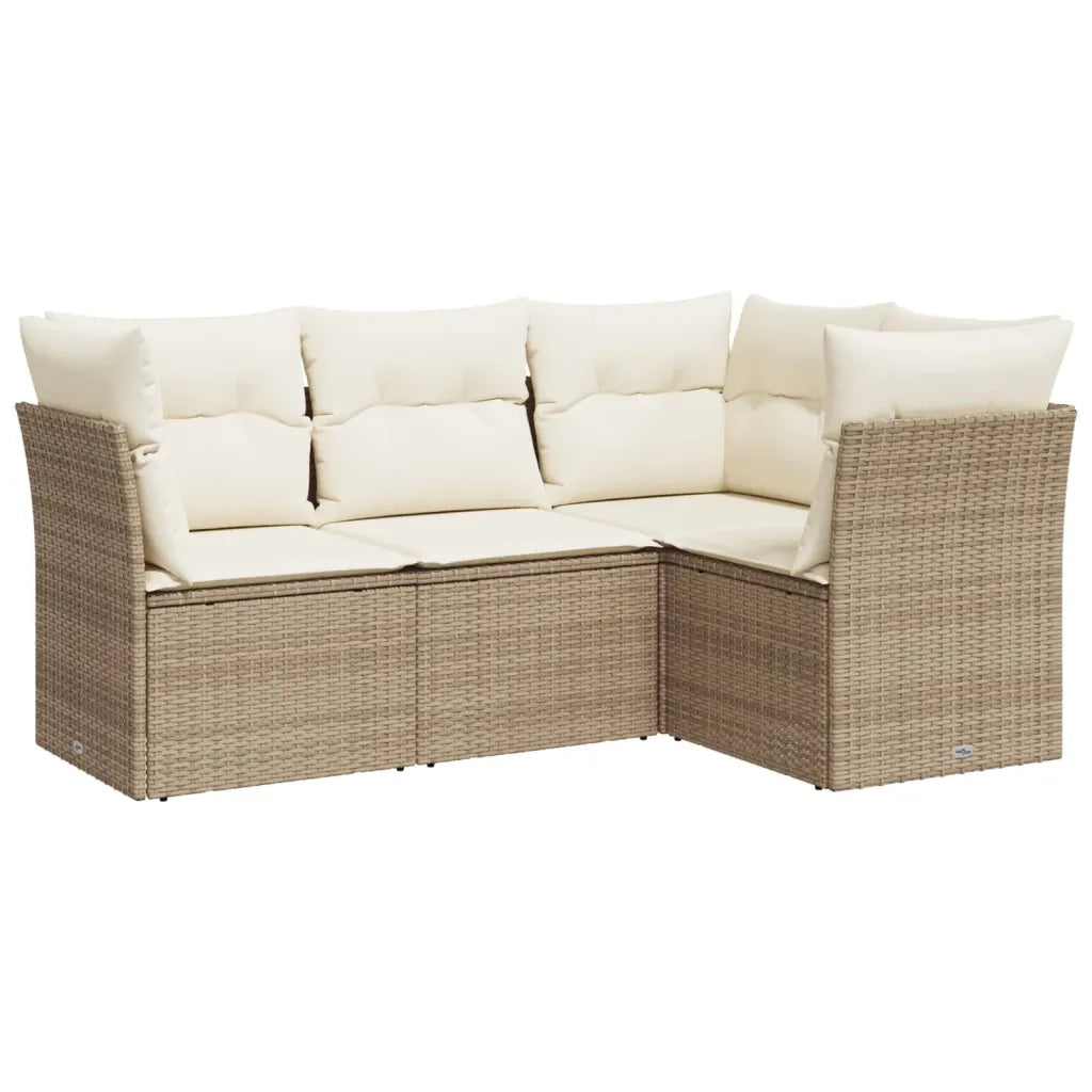 Set Divano da Giardino 4 pz con Cuscini-Sofa da Giardino-Divanetto da esterno Beige in Polyrattan 391140