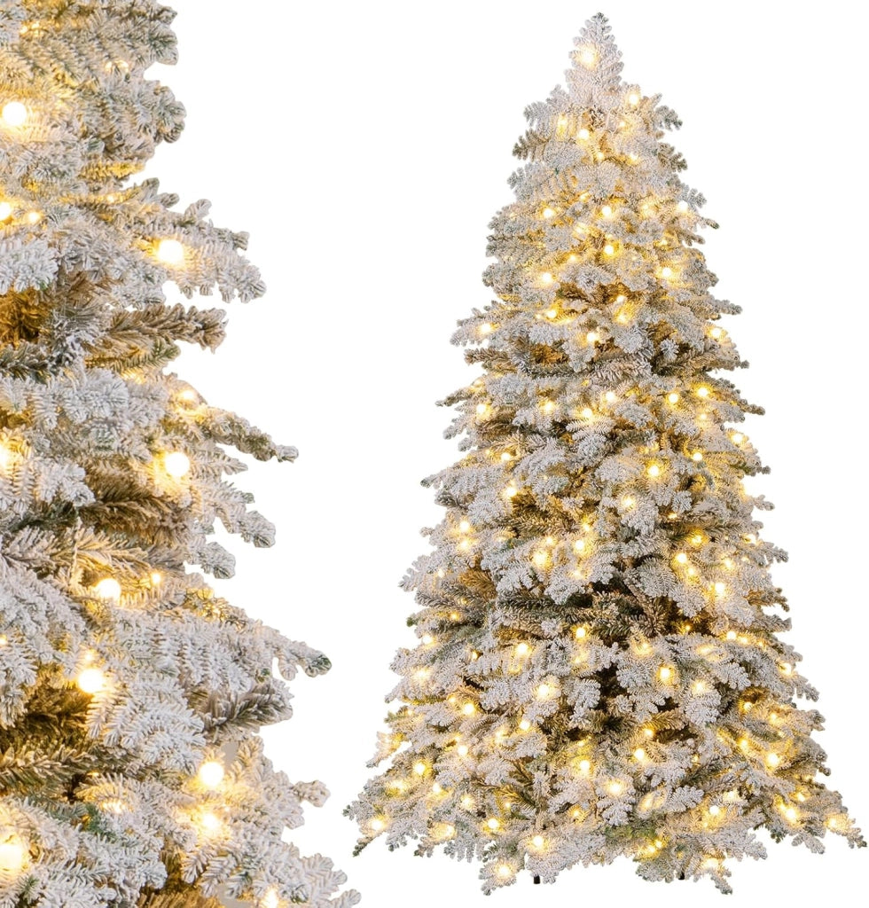 Albero di Natale Innevato 180/210 cm, Albero di Natale Artificiale con 260/320 Luci LED, 130/160 Palline, 616/806 Rami, 8 Modalità di Illuminazione, Decorazione Natalizia per Festa (180 cm)