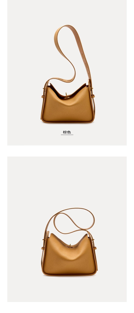 Borsa a tracolla da donna in vera pelle, borsa a mano stile college, borsa hobo marrone