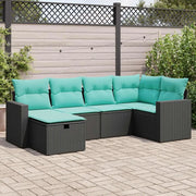 Set Divano da Giardino 6 pz con Cuscini Nero in Polyrattan 3325383