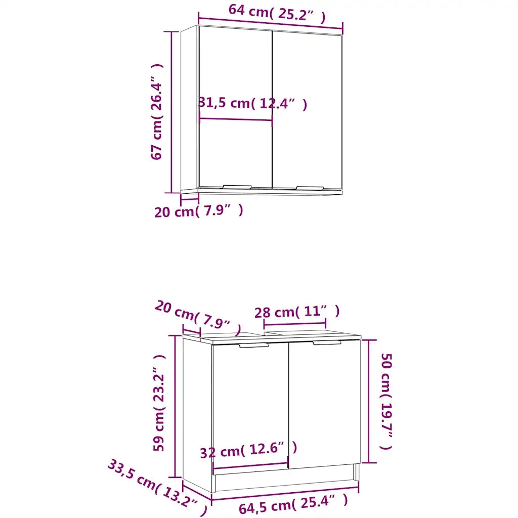 Set di Mobili da Bagno 2 pz Bianco in Legno Multistrato