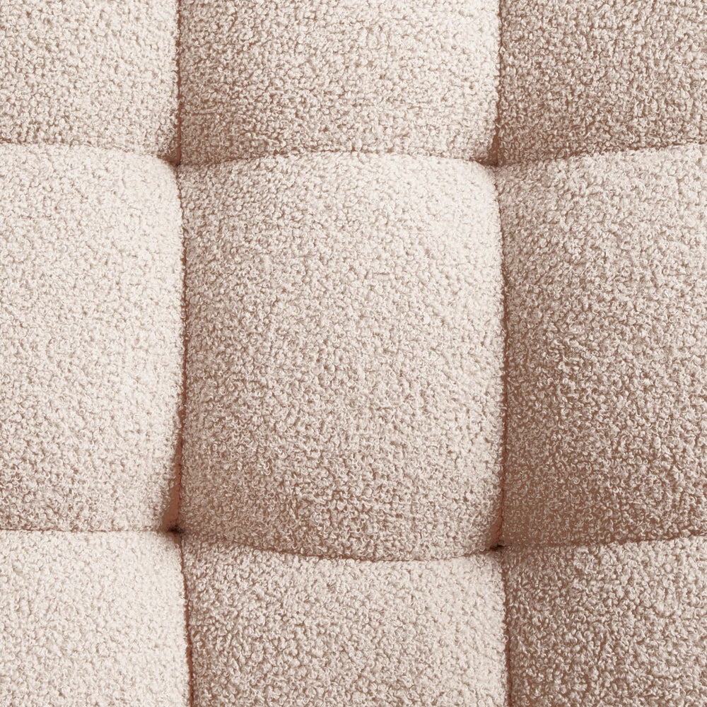 Poltrona beige in bouclé senza braccioli, sedia accentuante da relax, senza braccioli, gambe in ferro nero, per soggiorno o camera da letto, moderna.