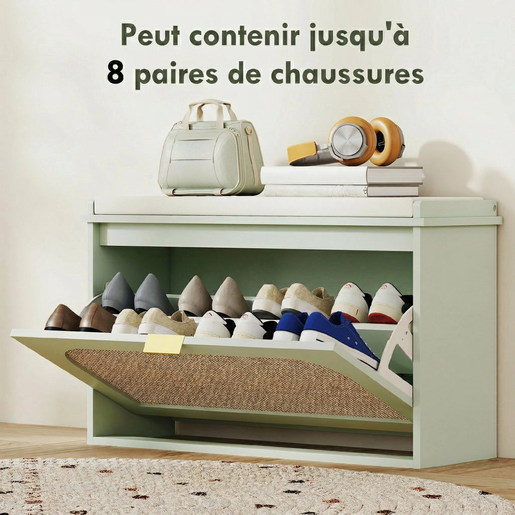 Panca con appendiabiti e scarpiera ¨C zephmum ¨C verde, rotin, 80x26x47.5cm