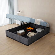 Letto con materasso 140x200 cm in tessuto e metallo; grigio