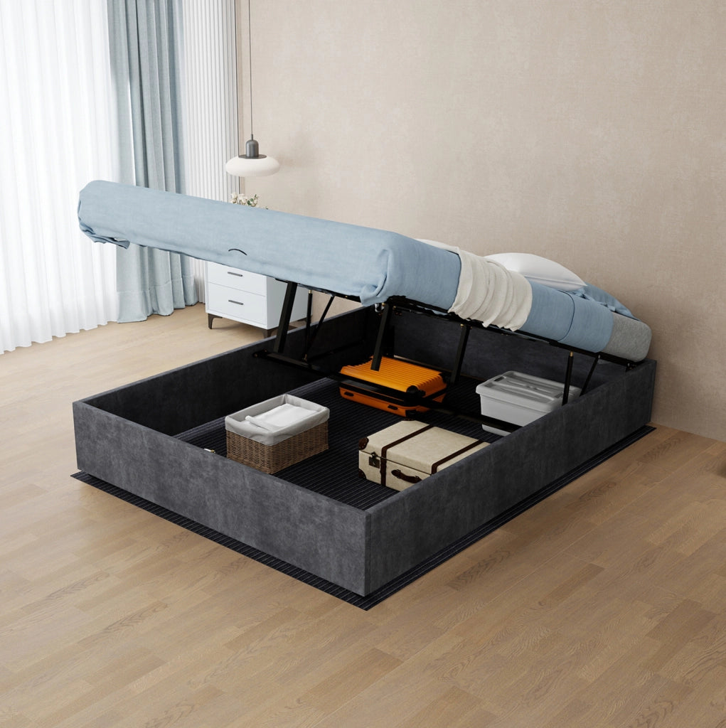 Letto con materasso 140x200 cm in tessuto e metallo; grigio
