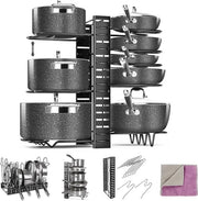 Organizzatore di Pentole, 8 Livelli di Racks per Pentole e Padelle per Cucina, 1 Asciugamano per la Pulizia.