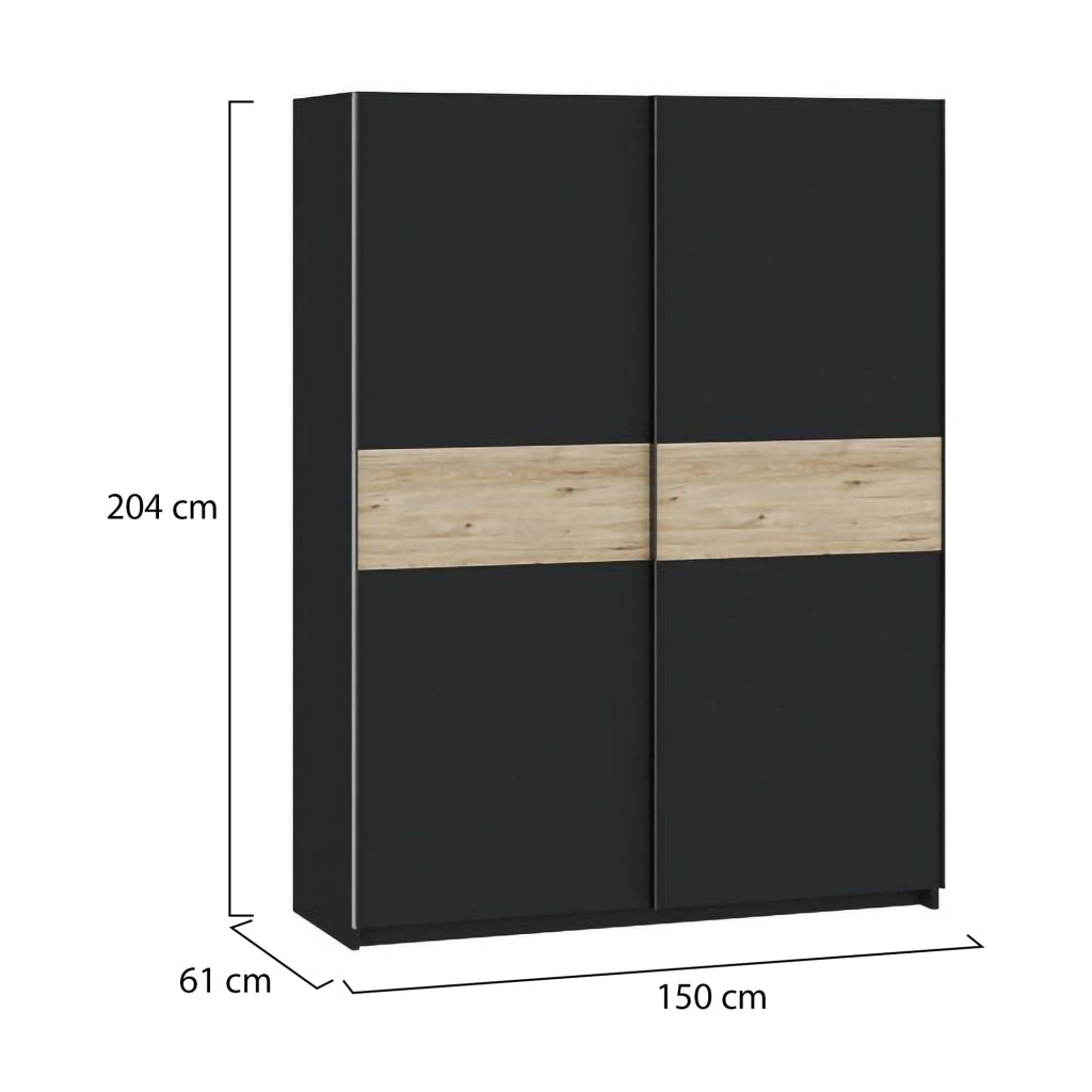 Armadio Camera da Letto Manita, Guardaroba 2 Ante 2 Ripiani, 150x204h cm Nero Antracite