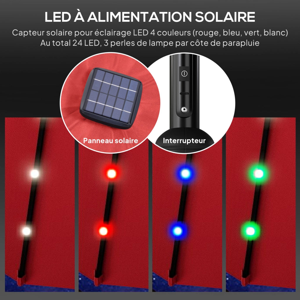 Parasole da giardino inclinabile ¨C zephmum ¨C LED solare, ? 2,7 m, rosso bordeaux