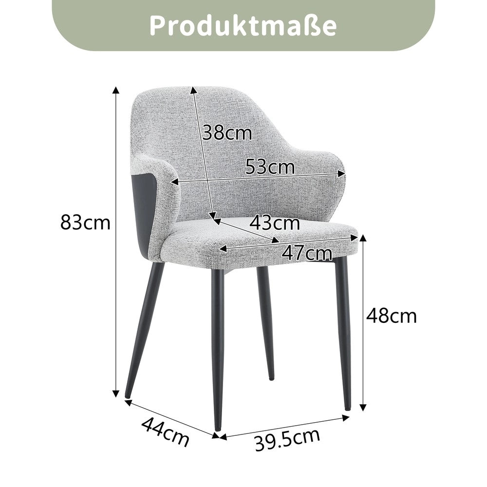 Sedie da Pranzo Imbottite Set 2 Pezzi ¨C MINIMAL ¨C Tessuto Grigio e PU Nero, Gambe in Metallo
