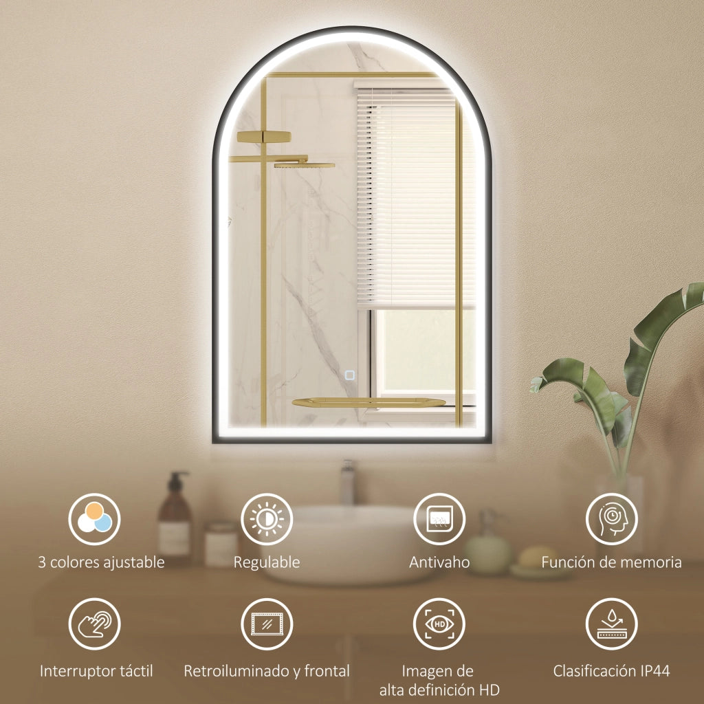 Specchio da Bagno con Luce LED ¨C Xylo ¨C 60x90 cm Nero Archeato Antivaho