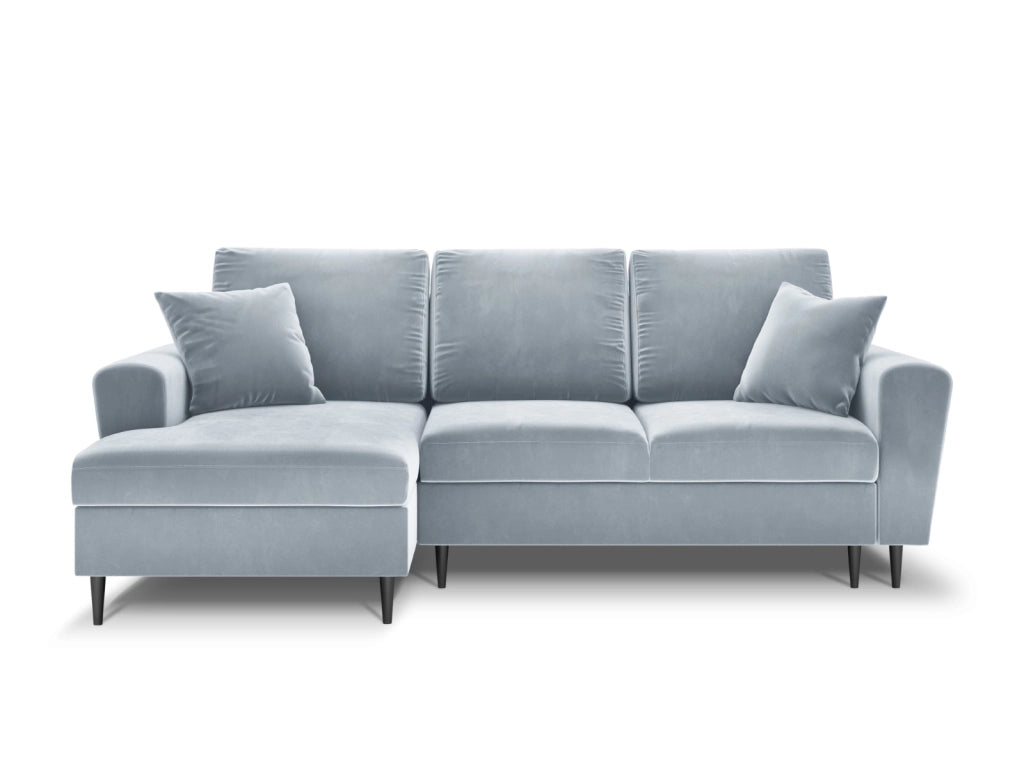 Cosmopolitan Design - Divano convertibile angolare sinistro con contenitore "Kyoto" 4 posti in velluto azzurro 