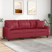 Divano a 3 Posti con Cuscini-Sofa 3 Posti con Cuscini Rosso Vino 180 cm in Similpelle