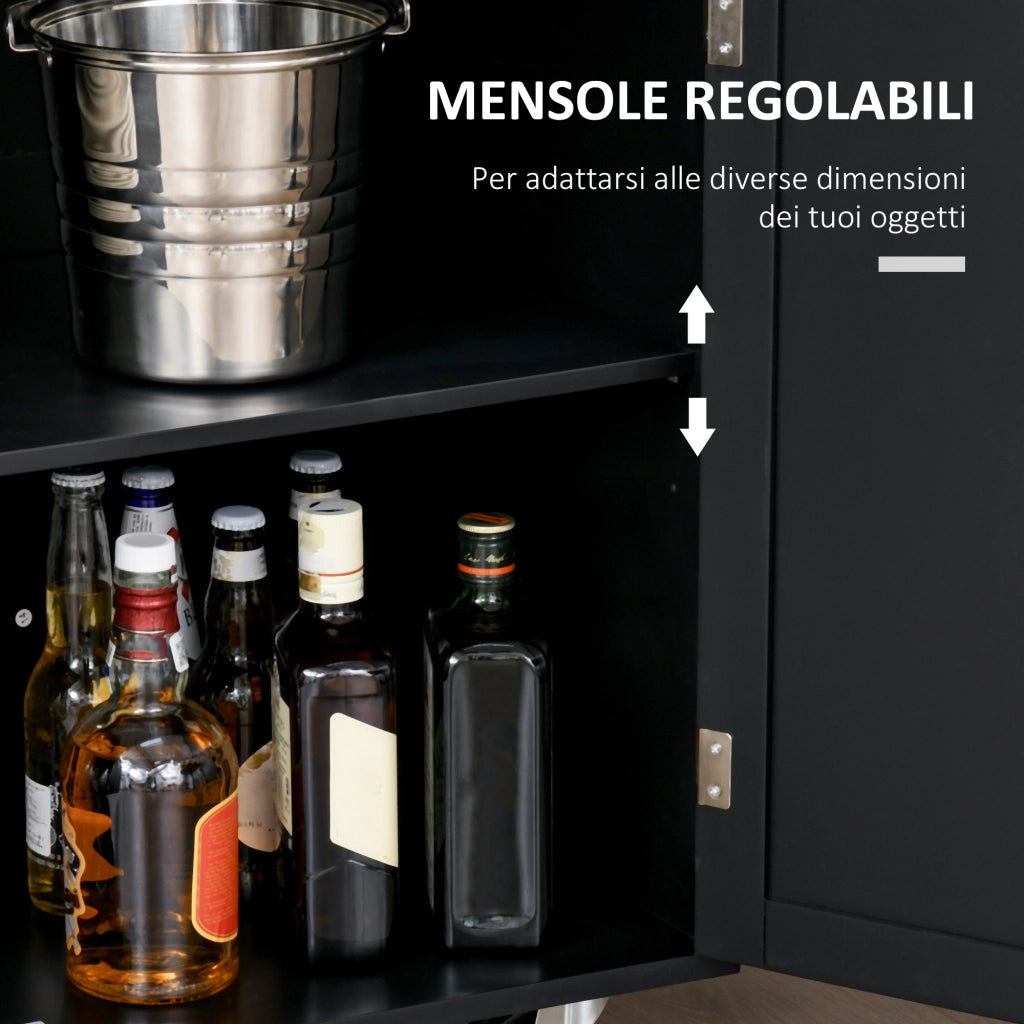 Carrello Cucina Multiuso con Cassetto, Armadietto e Ruote ¨C zephmum ¨C Nero, Legno, 109x40x89 cm