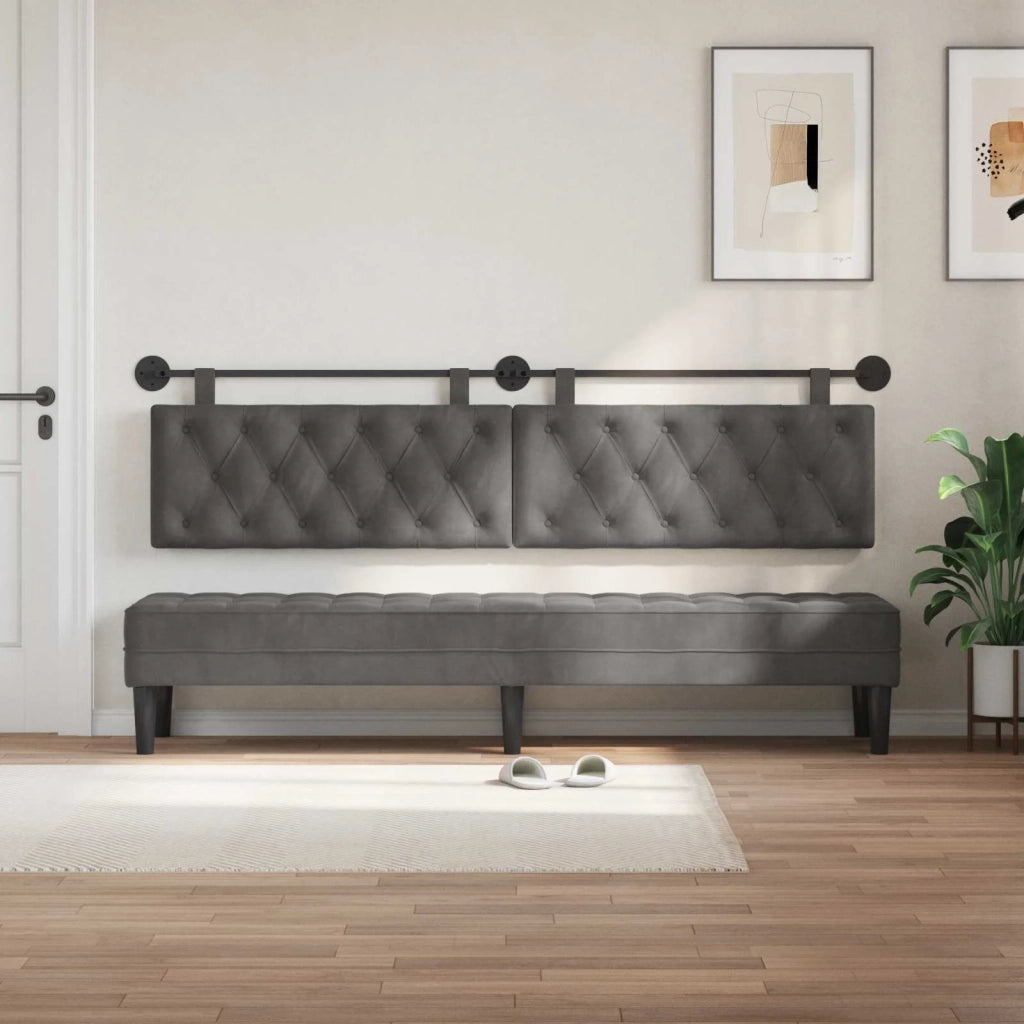Testiera sospesa Con luce LED Grigio Scuro Velluto