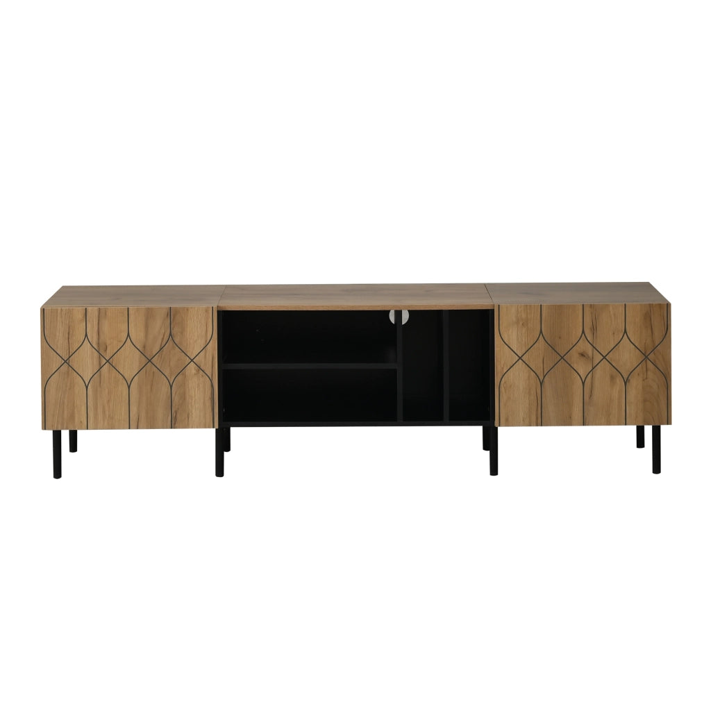 Mobile porta tv con 2 ante e 4 vani aperti, push-to-open, in MDF e truciolare, per salotto, nero naturale, 180 × 40 × 50 cm