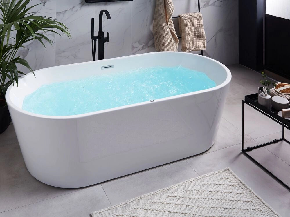 Vasca idromassaggio freestanding bianca sanitaria in acrilico singolo 170 x 80 cm ovale dal design moderno