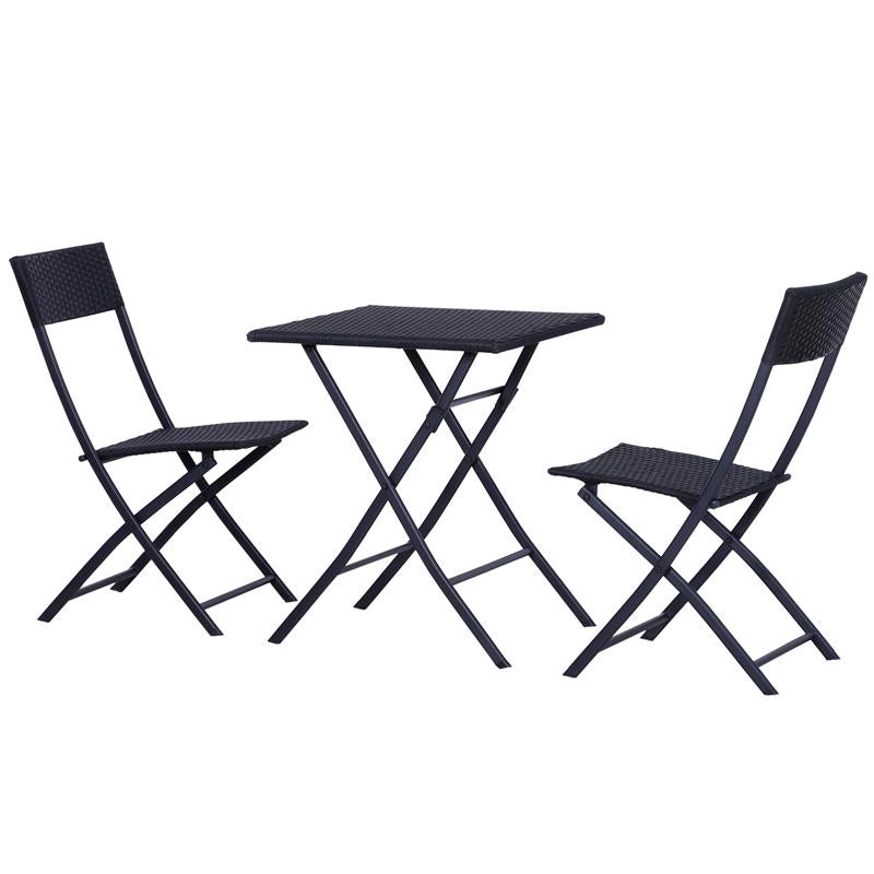 SET CON TAVOLINO E 2 SEDIE DA GIARDINO PIEGHEVOLI IN RATTAN COLORE NERO